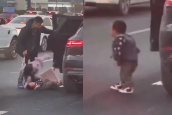 Couple Fight On Road Left Child Behind