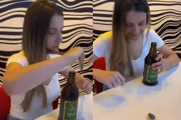 Women Opened Beer Bottle With Long Hair